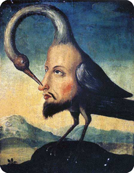 The Bird of Self Knowledge: painting of a bird with a man’s face